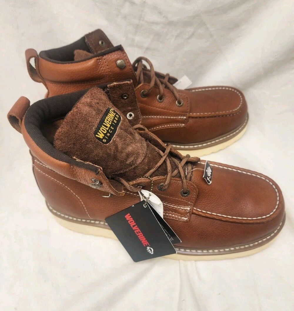 Wolverine Work Boots Brown Leather Moc Toe Mens 13EW